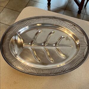 Silver Oval Serveware Platter with Ribbed Border
